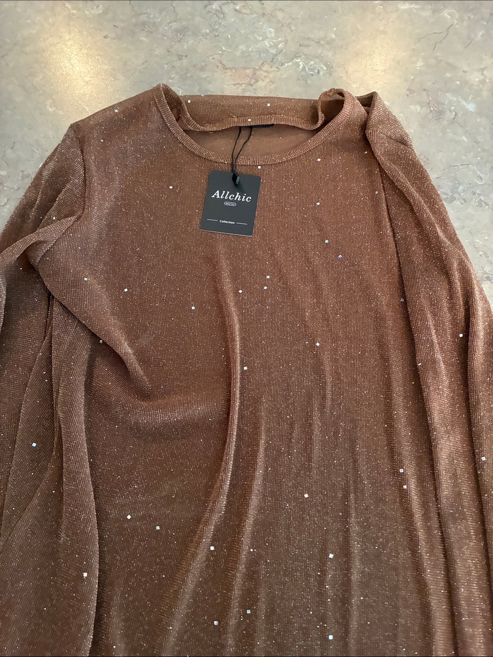 Brown Long Sleeve Shimmer Top